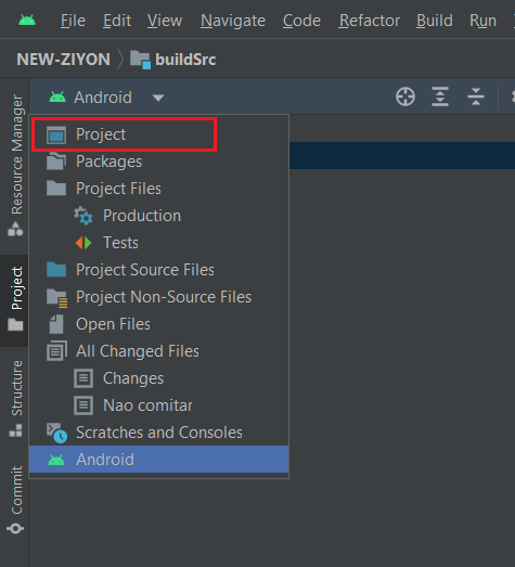 Change view from "Android" to "Project"