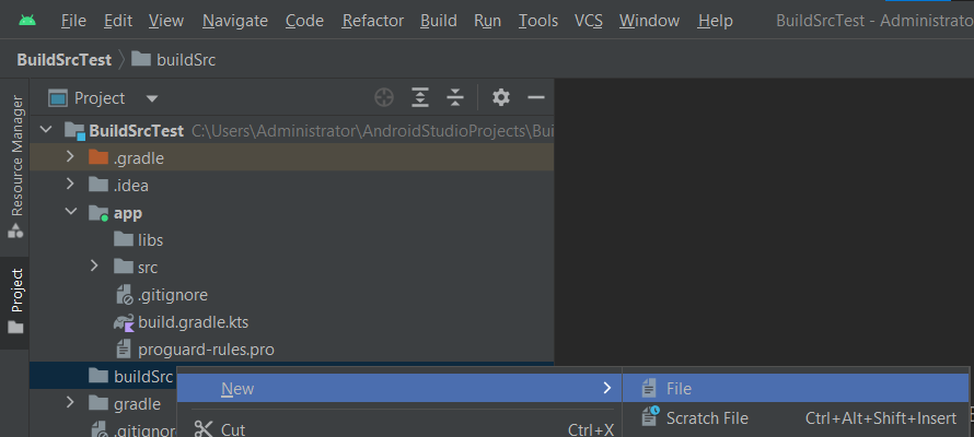 Create the build.gradle.kts file inside the buildSrc folder